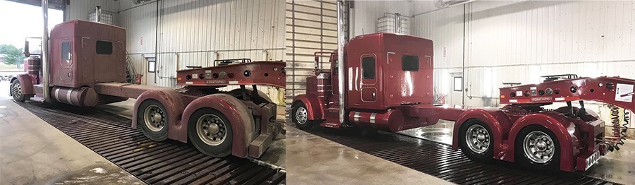 dirty and clean before and after semi truck