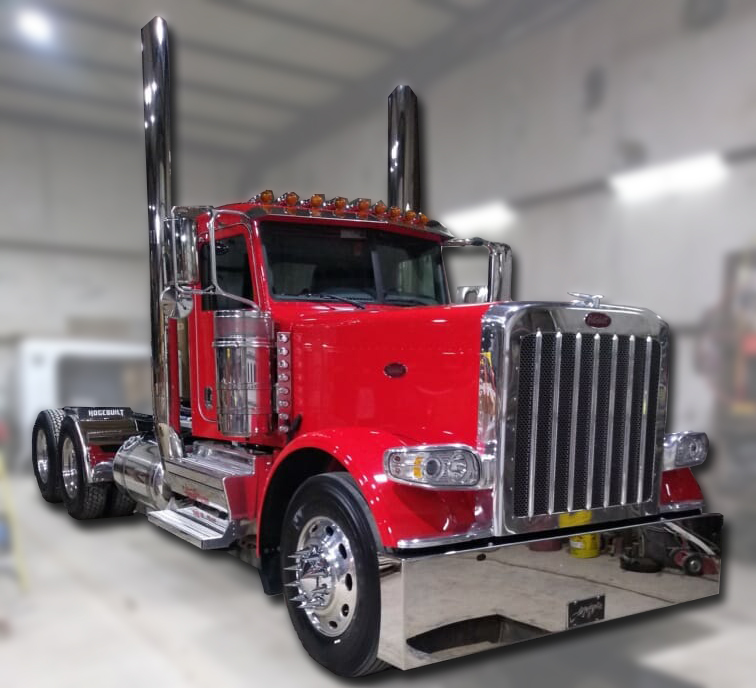 Hydro Sheen spray wax after image of red semi truck